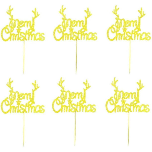 Gold Merry Christmas Cake Topper with pick